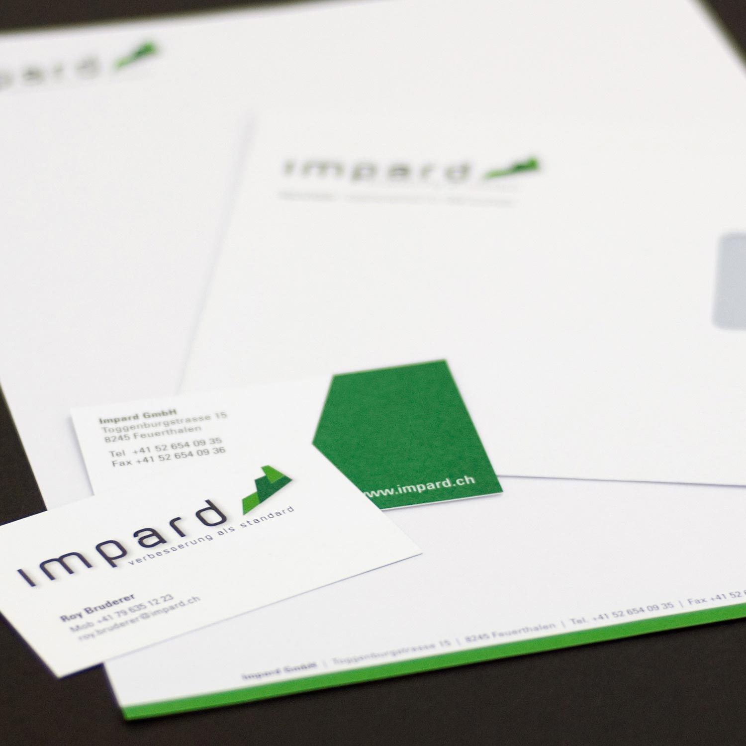 Drucksachen Impard GmbH, Visitenkarten, Briefpapier, Umschlag, Grafikdesign